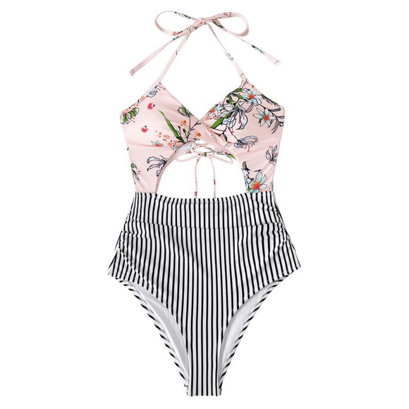 🍍CUPSHE ONE PIECE BATHING SUIT W/ SELF-TIE HALTER, CHEEKY CUT ON THE TUMMY - Picture 4 of 5